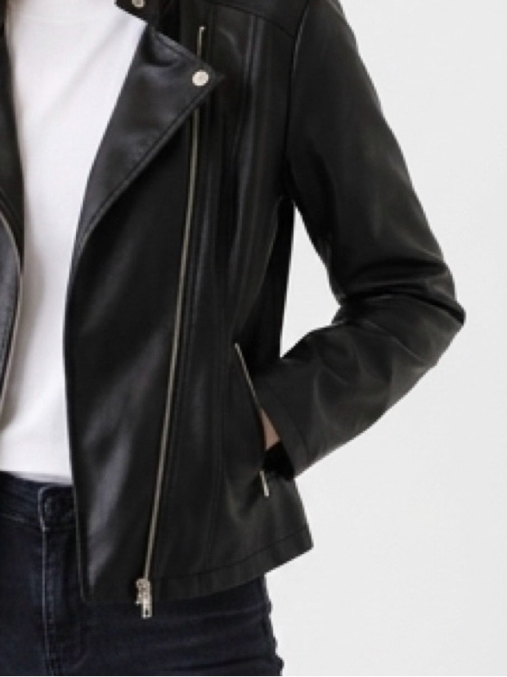 Classic Black Asymmetrical Faux Leather Moto Jacket - Women